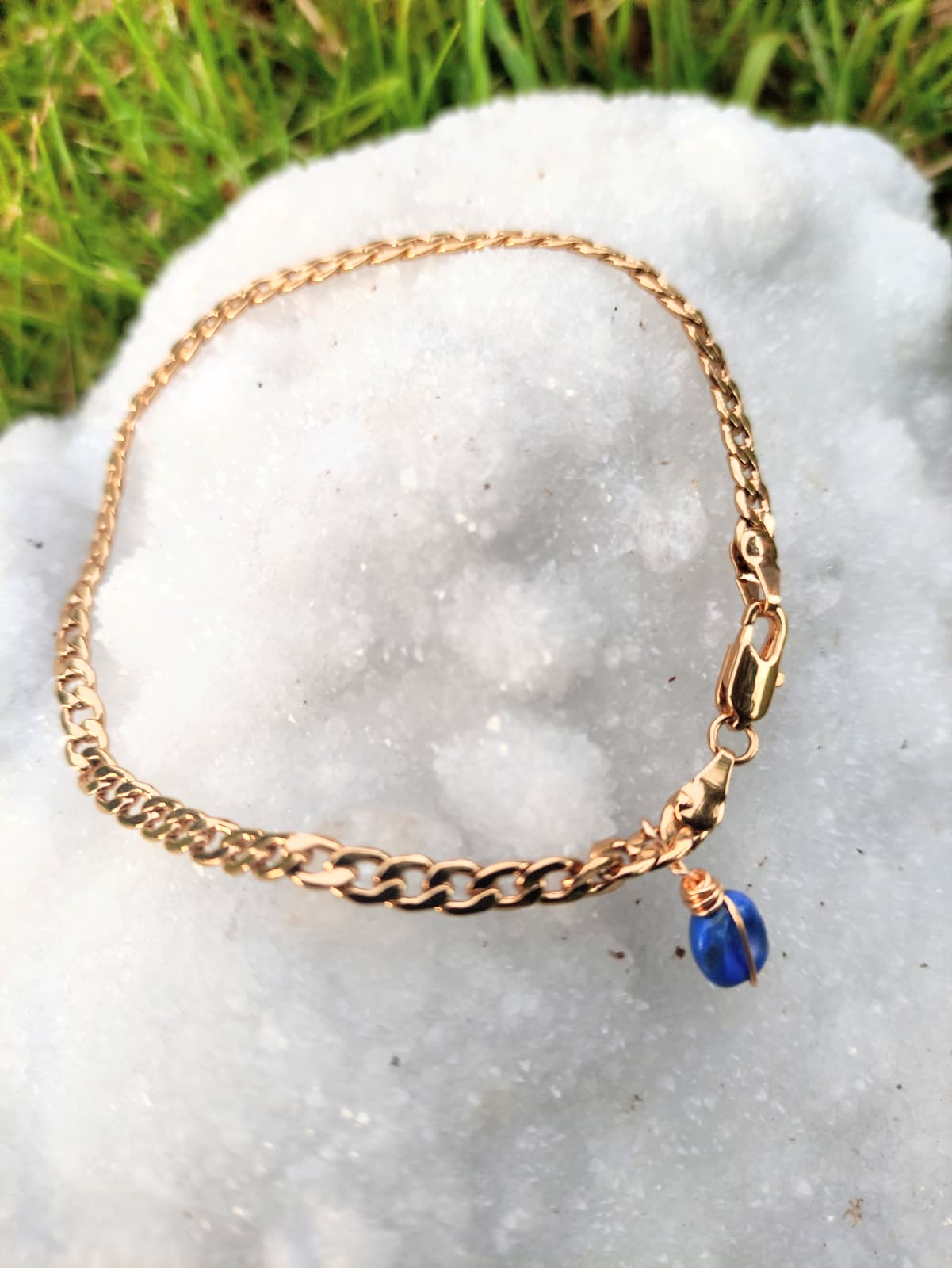 Gold Plated Chain Anklet With Gemstone
